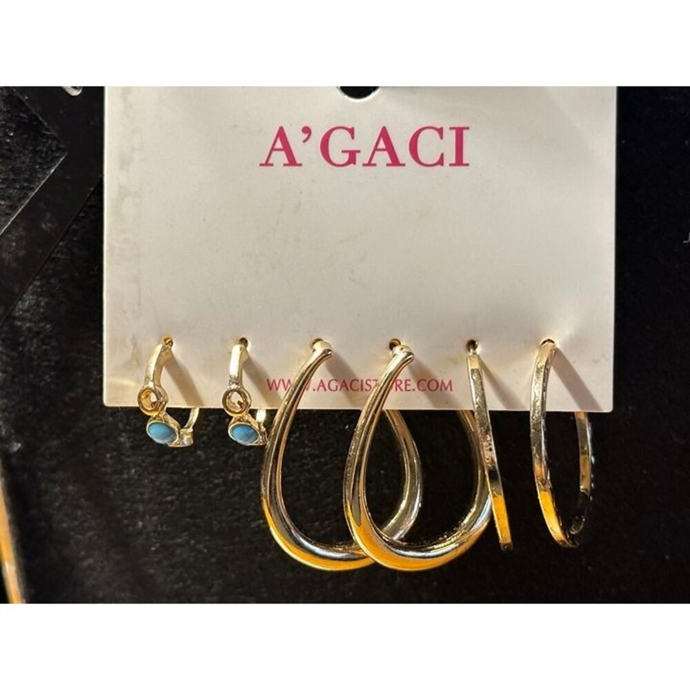 Gold Hoop Earrings Multi Pack Set Boho Turquoise Bead NWT New Jewelry Gift Idea